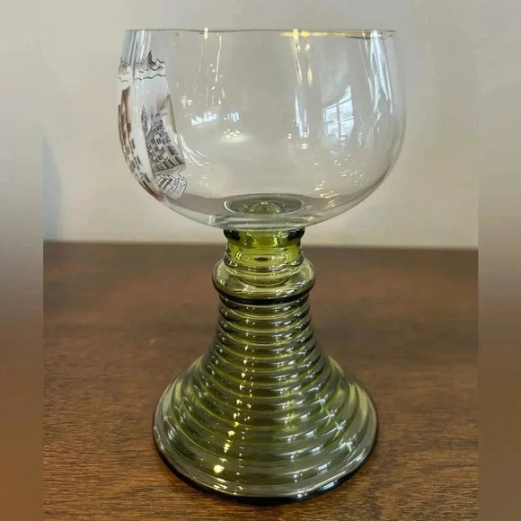 Decorated 4.75" Beehive Green Stem Cordial ~Brandy~Miniature Wine Glass See Note - Picture 4 of 7